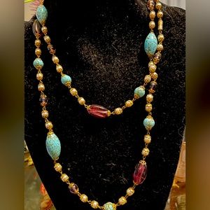 Pearl dyed quartz turquoise vintage necklace